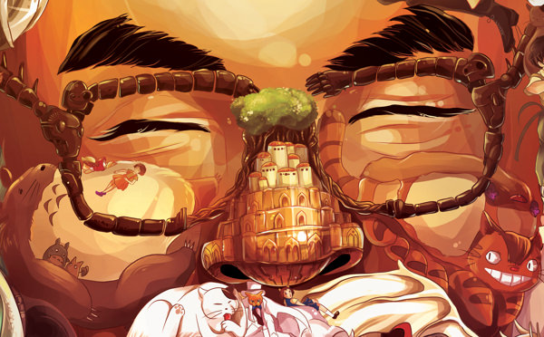 ジブリキャラクターで描かれた宮崎駿のイラスト