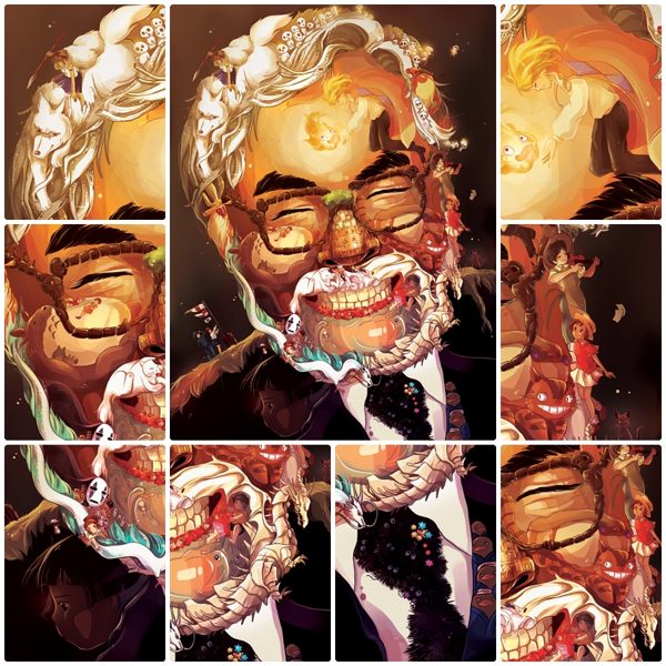 ジブリキャラクターで描かれた宮崎駿のイラスト