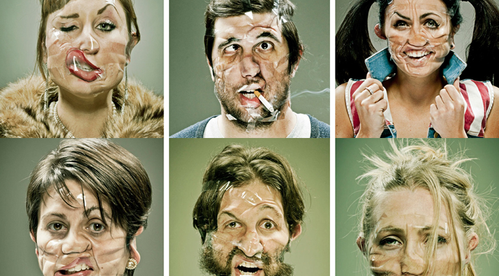 Faces with scotch tape