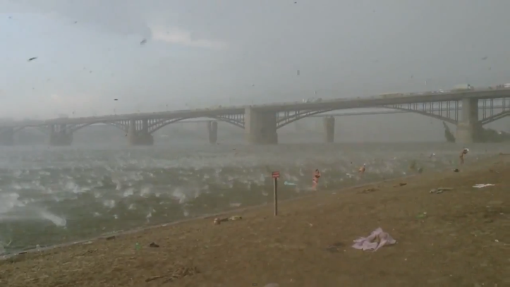 Hail raining on beach