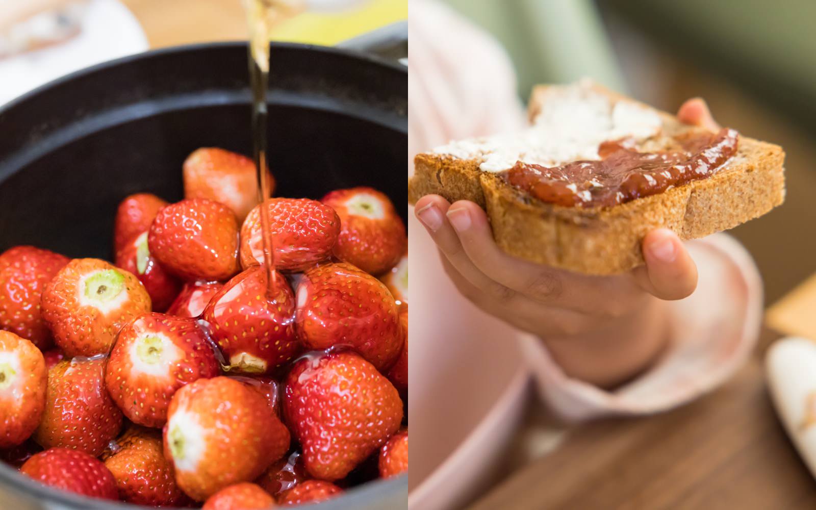 Eating Homemade strawberry jam at home